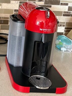 Nespresso Vertuoline Red Espresso Machine with Black and Silver Accents